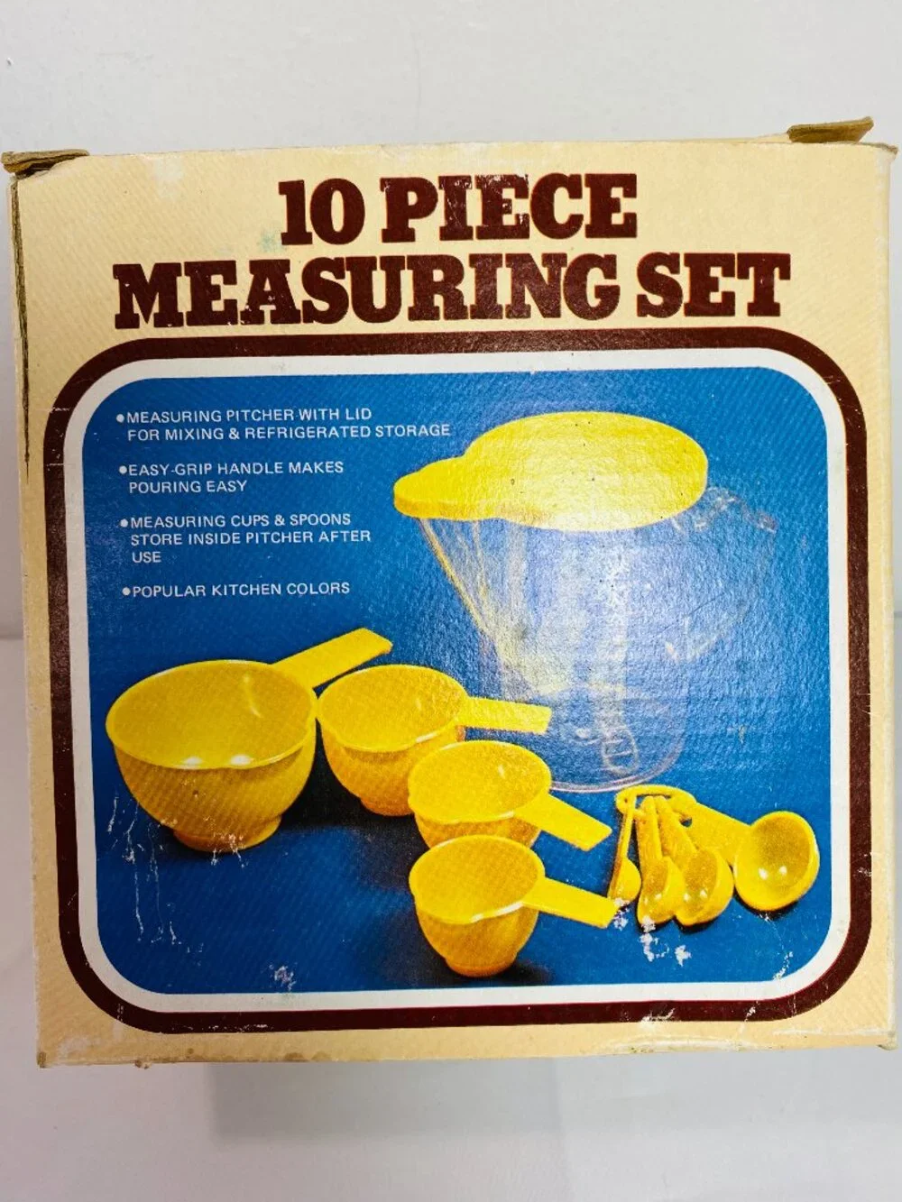 VNTG Dansk 10-Pc Yellow Measuring Pitcher/Cups/Spoons Set, Boxed, Unused, 1970's